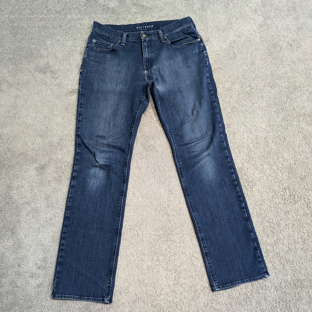 Mott & Bow Jeans Men's Sz 34x32 Blue Straight Leg Stretch Denim Med Wash